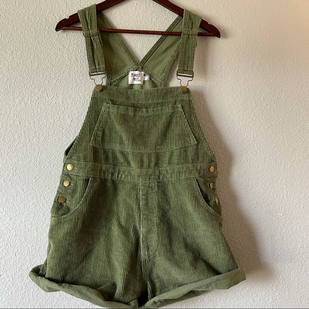 Green corduroy overalls